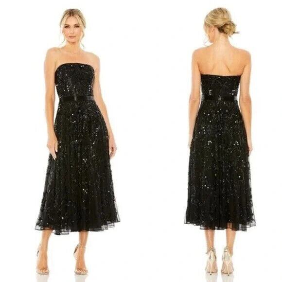 Mac Duggal 93898 Black Strapless Embellished A Line Dress Size 6 NEW - Picture 1 of 7
